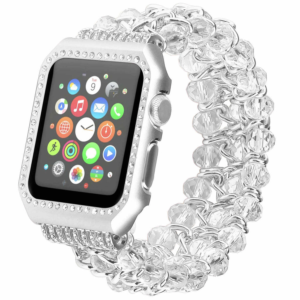 DAHASE Jewel Beads Metal Chain Bracelet for Apple Watch Band 38/42mm Bling Diamond Cover for iWatch Series 1/2/3 Wrist Strap
