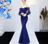 Backless Appliques Beading Long Bridesmaid Dress Strap Formal Wedding Party Dress