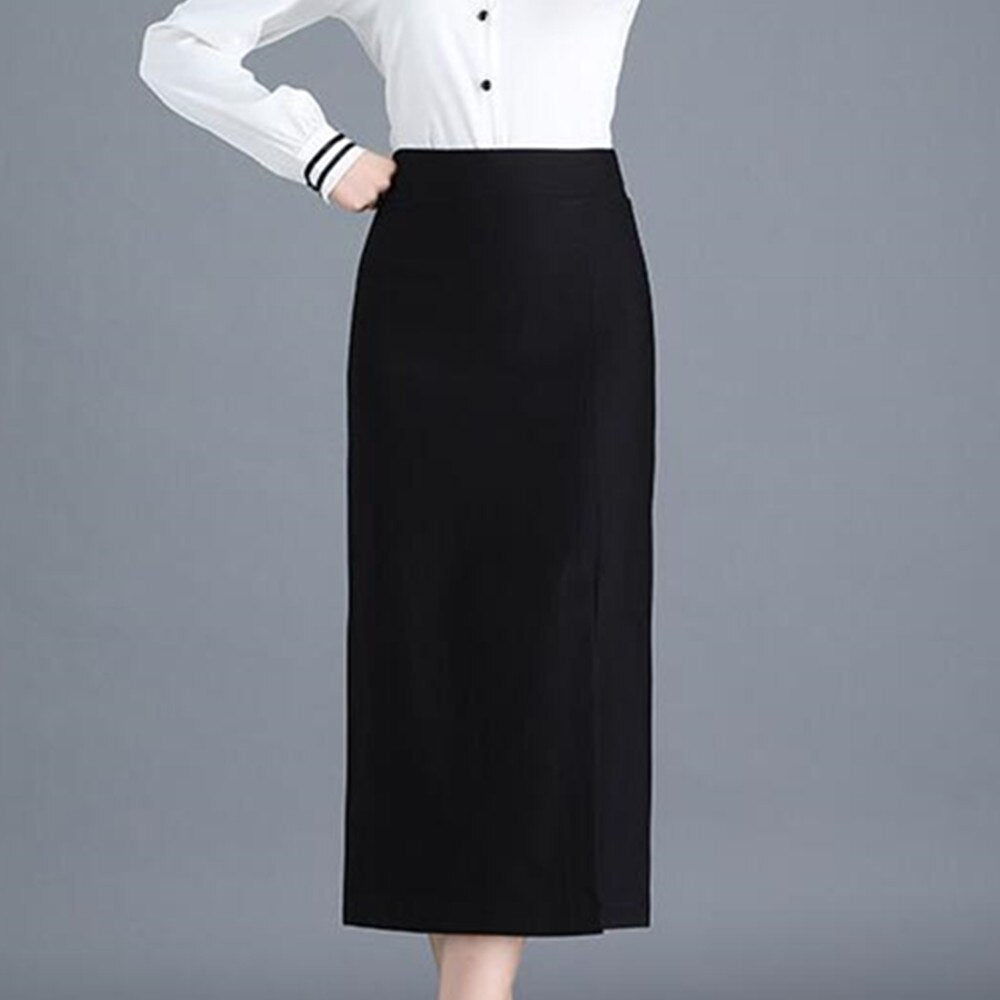 Women Office Spring Autumn Sexy Korean Black Pencil Skirts Ladies High Waist Elegant Long Skirt Party Club Skirt