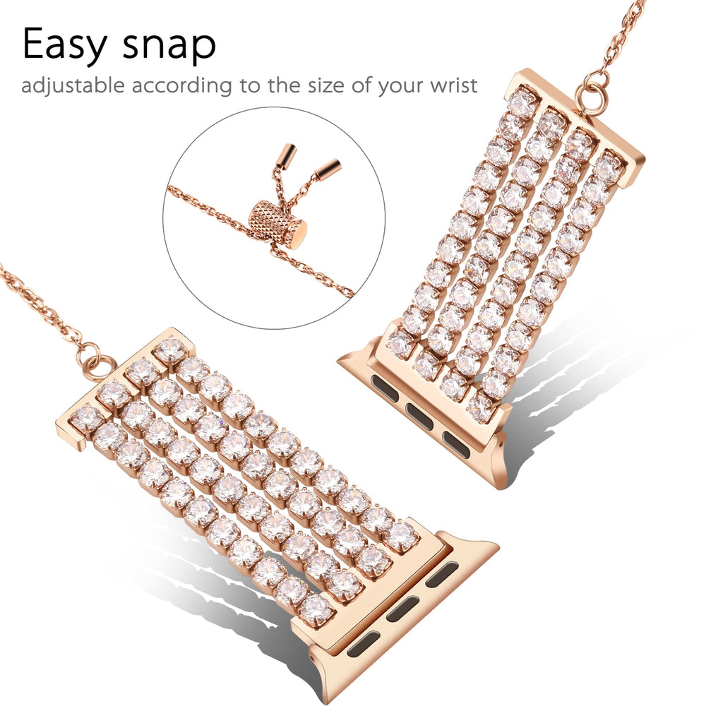 Women Diamond Bracelet for Apple Watch Band 40mm 44mm 42mm 38mm Stainless Steel Bling Jewelry Strap for iwatch Series 6 SE 5 4 3