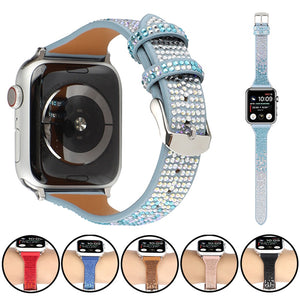 Women Diamonds Leather Strap for Apple Watch 6 Band SE 5 40mm 44mm Thin Bracelet Belt for iWatch Series 4 3 38mm 42mm Watchbands