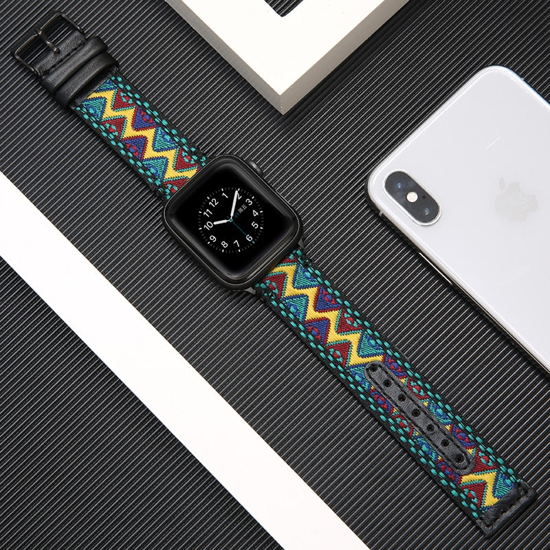 New Leather Strap for Apple Watch 5 4 band 42mm 38mm 40mm 44m Nylon Strap for iWatch Series 1 2 3 4 5 Bands Sport loop 44mm 42mm