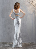 Women See-through Beads Long Party Dreess New Sequins Evening Dress