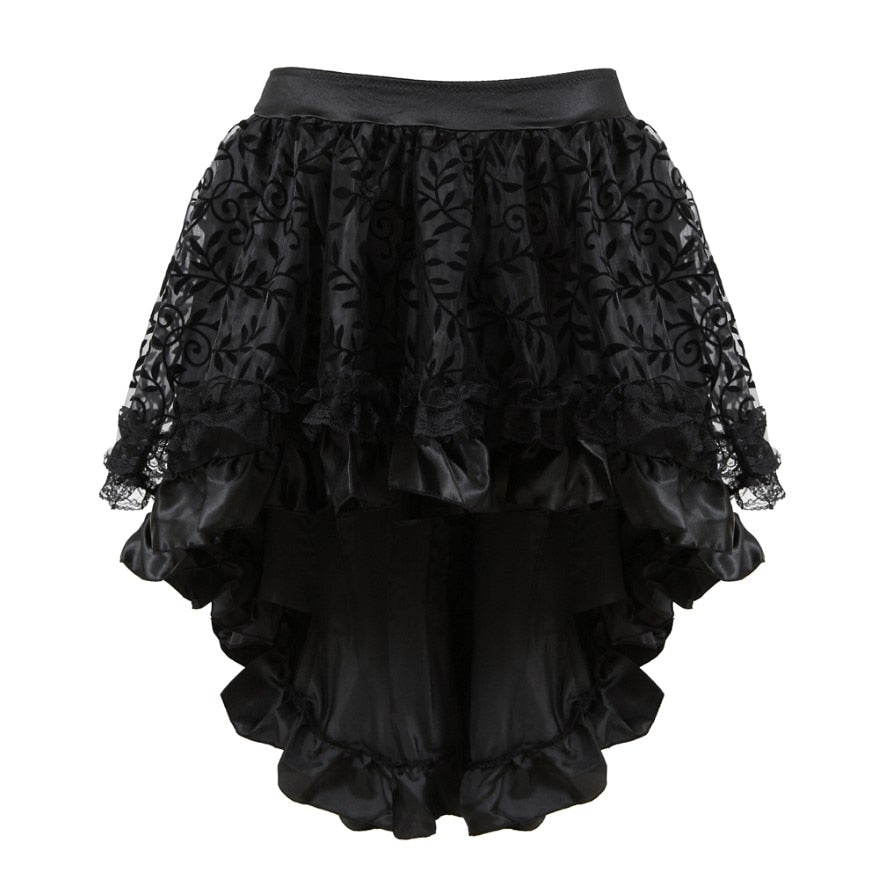 Women Gothic Floral Lace Ruffled Skirt Asymmetrical High Low Skirt Steampunk Pirate Skirts Halloween Costumes Plus Size