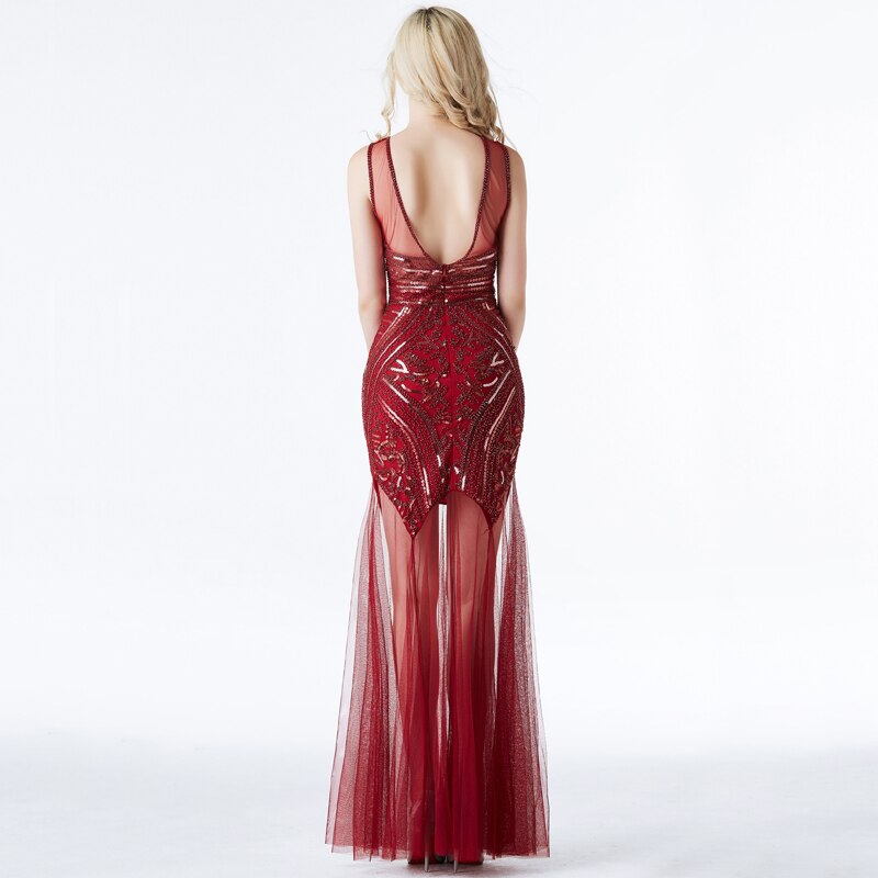 Women Sequin Beading Prom Dress Party Maxi Dress