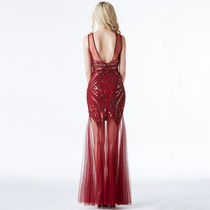 Women Sequin Beading Prom Dress Party Maxi Dress