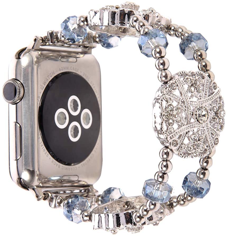 Metal elastic bracelet compatible Apple watch 44mm 42mm 40mm 38mm Replacement belt for iwatch 6 5 4 321SE Hand-beaded metal band