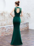 Elegant Beading Long Evening Dress Women Sofe Satin Backless Party Dress