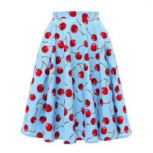 Autumn High Waist Skirt Cotton Womens Polka Dot Floral Print Vinatge Swing Pinup Rockabilly 50s Retro Vintage Party Skirts