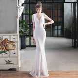 Women Beads Dress Gold Deep V Neck Sequin Evening Dress Sexy Party Maxi Dress