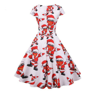 Snowflake Print Red V Neck Wrap High Waist Vintage Robe Christmas Gift Cap Sleeve Elegant Party Dress Plus Size