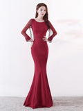 Black Formal Muslim Evening Dress Long Sleeve Zipper Back O-neck Empire Party Gowns Elegant Floor-length Beading Prom Dress