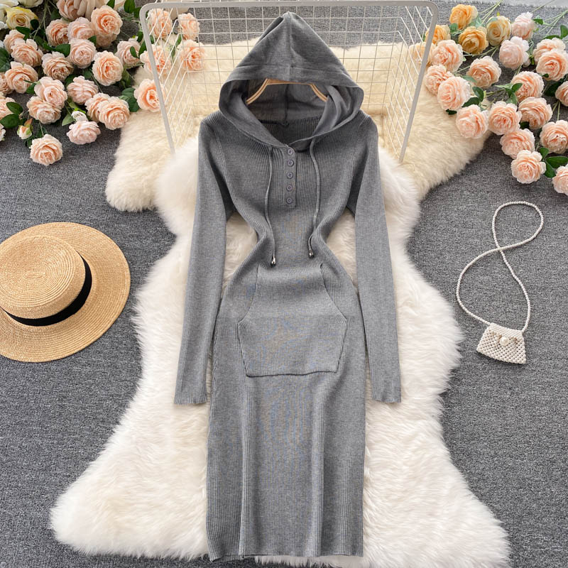 Knitted Bodycon Dress Kangaroo Pocket Hooded Long Sleeve Casual Winter jetechband Knitted Bodycon Dress Kangaroo Pocket Hooded Long Sleeve Casual Winter jetechband