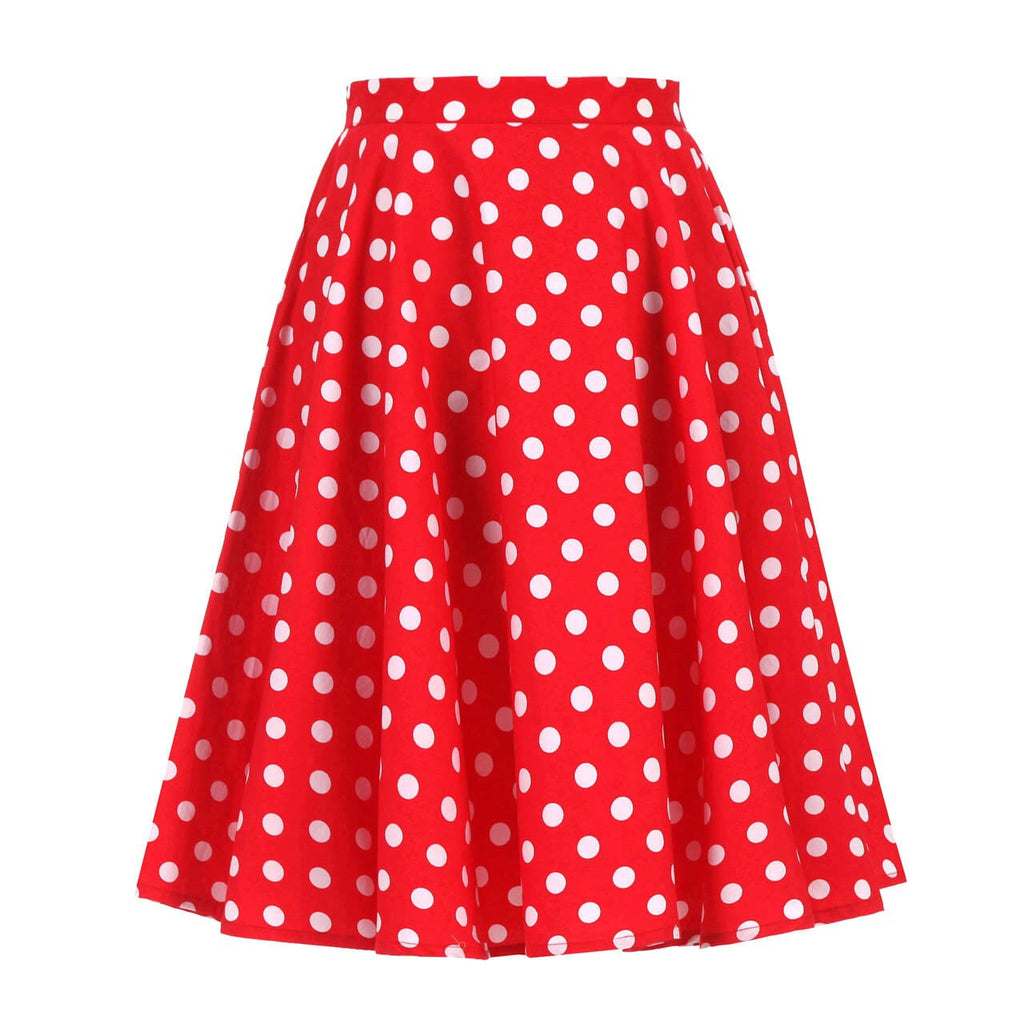 Autumn High Waist Skirt Cotton Womens Polka Dot Floral Print Vinatge Swing Pinup Rockabilly 50s Retro Vintage Party Skirts