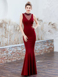Elegant Beading Long Evening Dress Women Sofe Satin Backless Party Dress