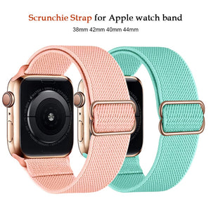 Scrunchie Strap for Apple watch band 44mm 40mm 38mm 42mm Adjustable Elastic Nylon solo Loop bracelet iWatch series 3 4 5 6 se