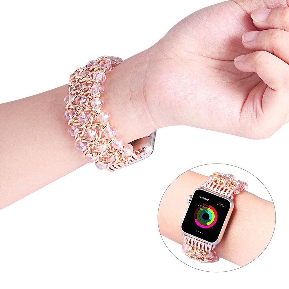 Dressy Straps Replacement for Apple Watch Bands 5 Bracelet iWatch Series 44mm 40mm Band Strap Woman Bling Accessories Black Bead