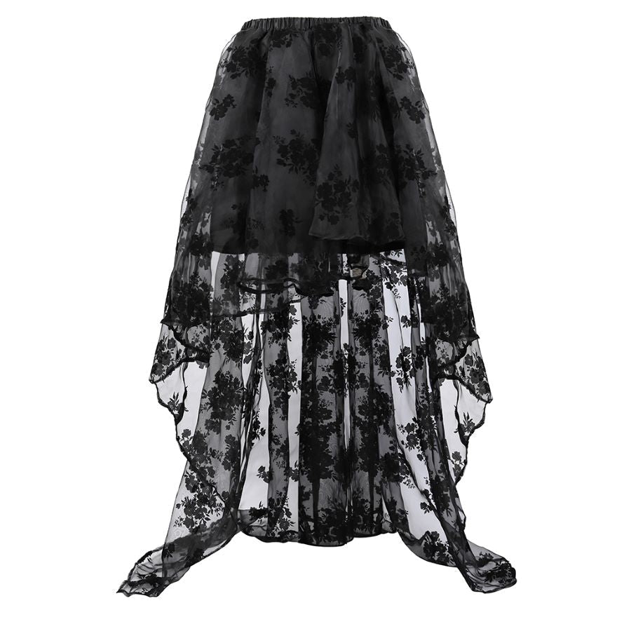 Women Asymmetrical High Low Tulle Long Skirt Wedding Party Fashion Sexy Irregular Floral Skirts Black/White/Black Red Plus Size