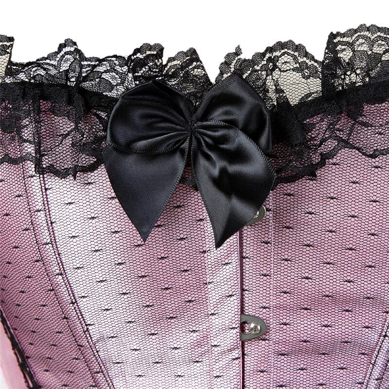 Women Sexy Satin Lace Trim Overbust Corset Showgirl Waist Cincher Body Shaper Slim Burlesque Corset Bustier Lingerie Top