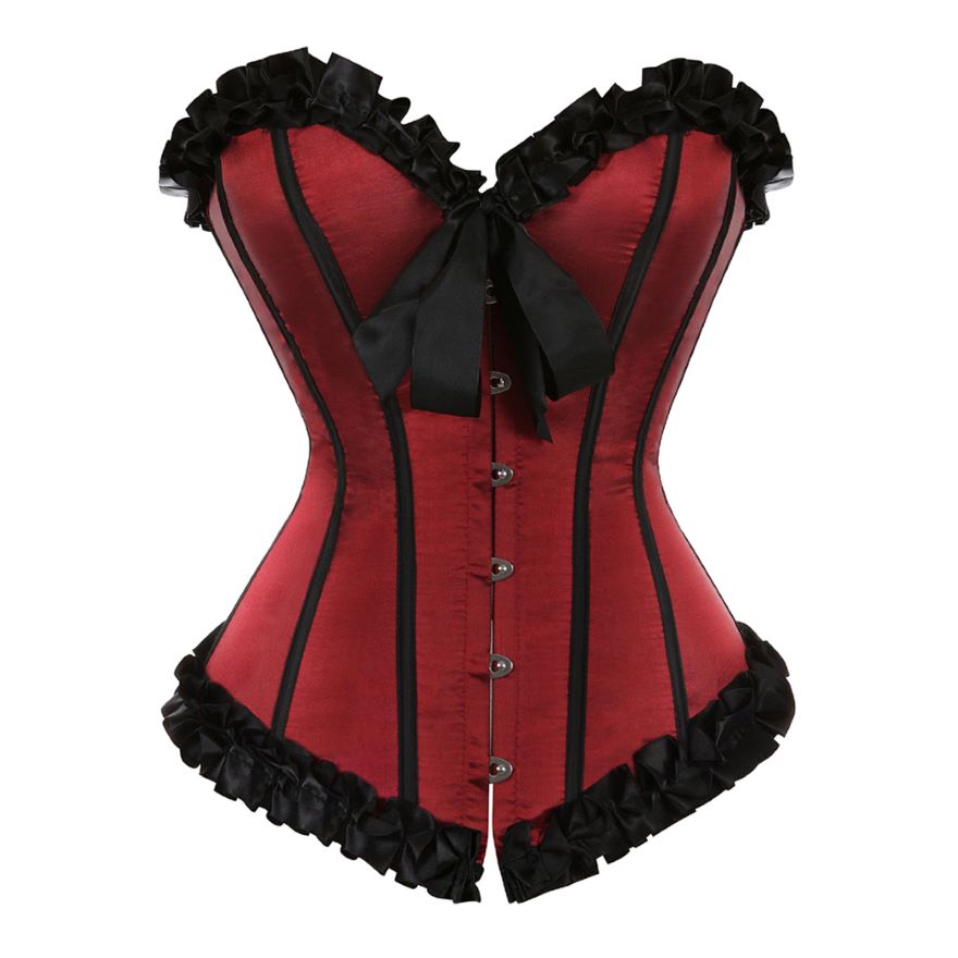Women Sexy Satin Striped Lace Overbust Corset Showgirls Waist Cincher Body Shaper Slim Fashion Corset Bustier Plus Size