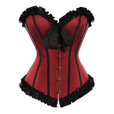Women Sexy Satin Striped Lace Overbust Corset Showgirls Waist Cincher Body Shaper Slim Fashion Corset Bustier Plus Size