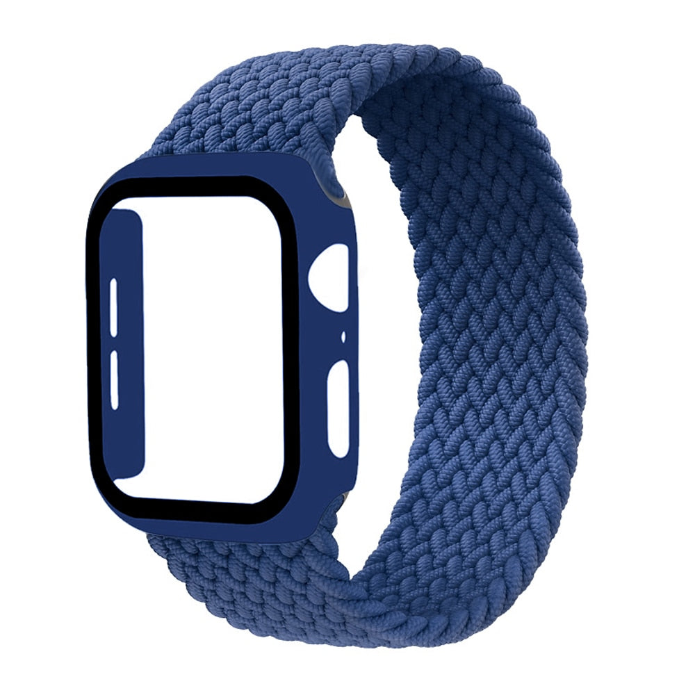 Braided Solo Loop Band For Apple Watch strap 44mm 40mm 42mm 38mm Elastic Nylon bracelet+PC Case iWatch series 6 5 4 3 se strap