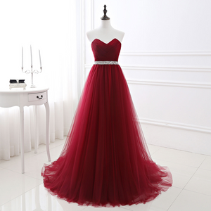 Burgundy Ball Gown Evening Dress Floor Length Tutu Pearls Beaded Abendkleider Fantastic Formal Dress Sweetheart Neck A-line Robe