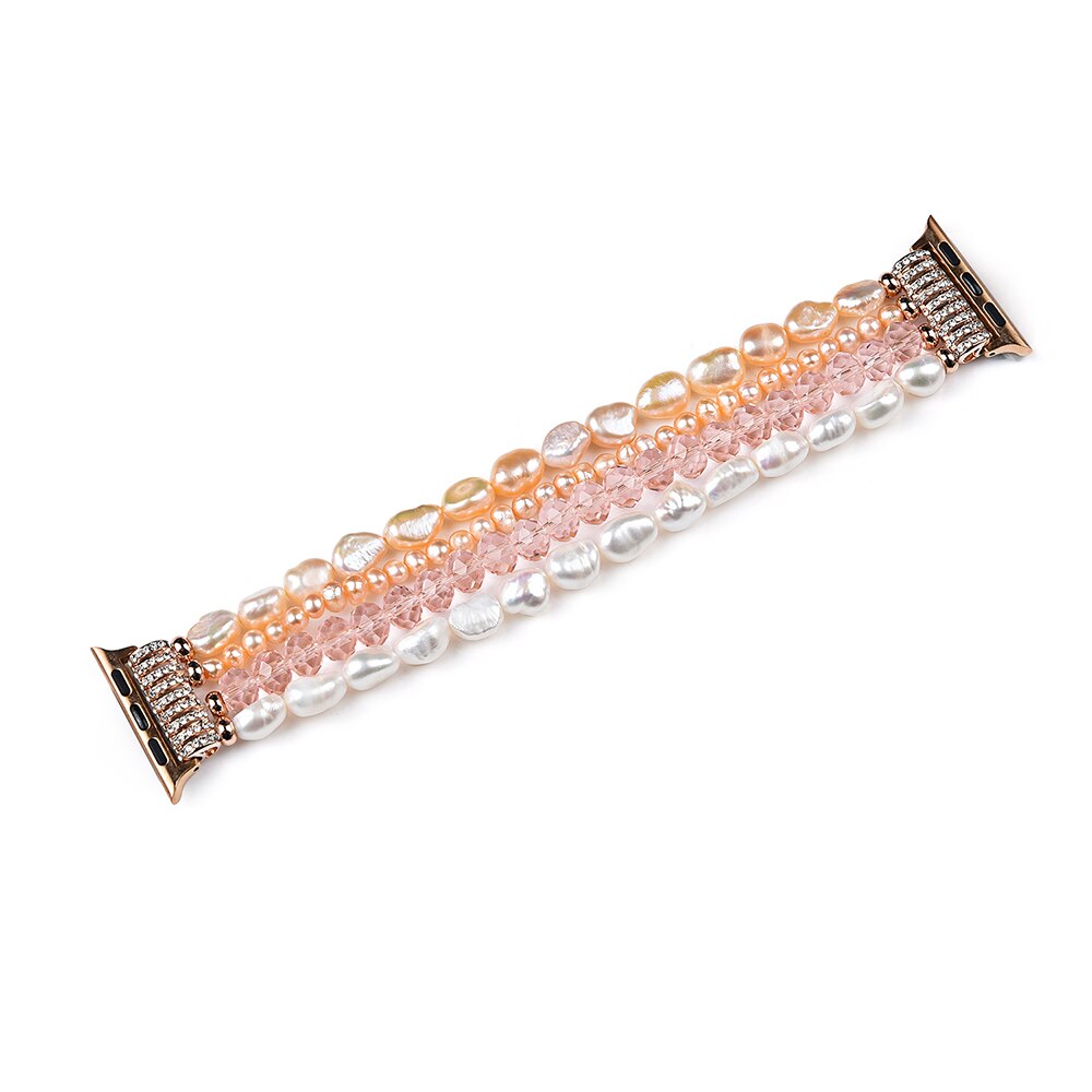 Bracelet For Apple Watch Se 44mm Strap Correa Woman Bling Pearl Beads Elastic Iwatch 3 Bands 38mm 40mm Wristband Accessories