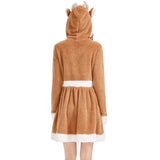 Adult Women Khaki Christmas Elk Hoodies Dress New Year Xmas Party Cosplay Costume Clothes Santa Claus Fancy Dress Up