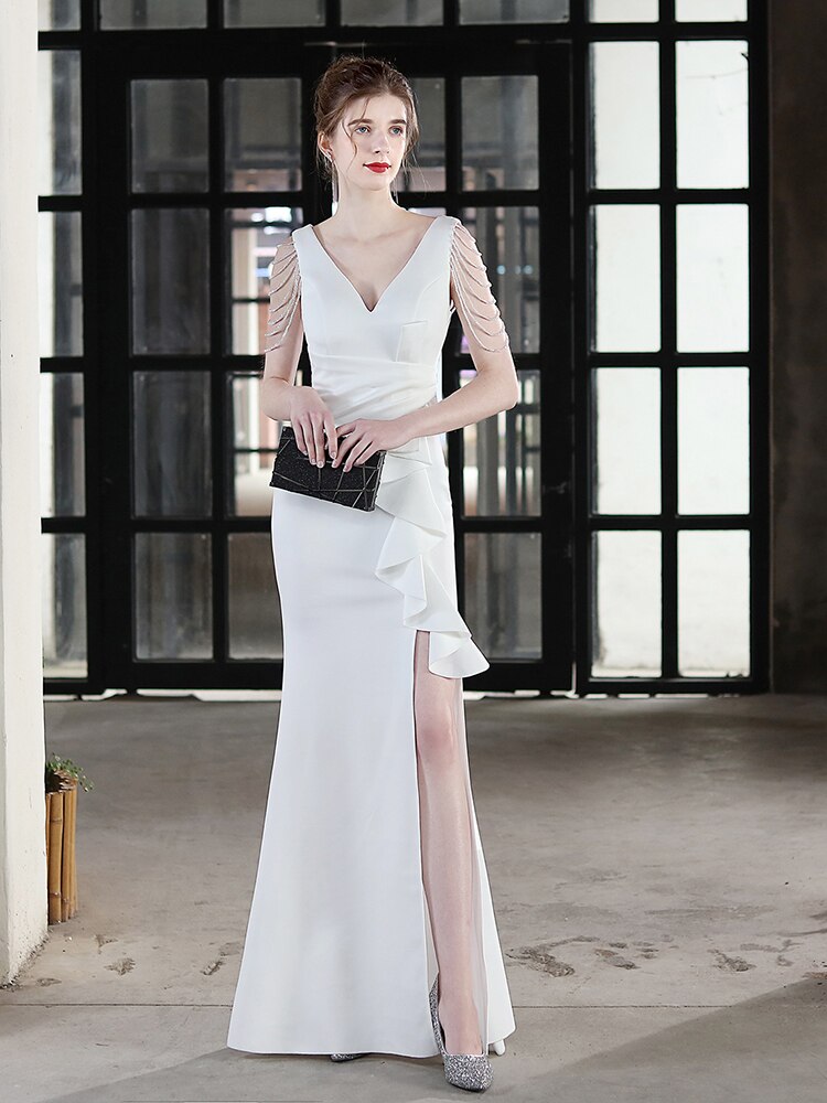 Tassels Sleeveless Formal Evening Dress Double V Neck Mermaid Women Pa jetechband Tassels Sleeveless Formal Evening Dress Double V Neck Mermaid Women Pa jetechband