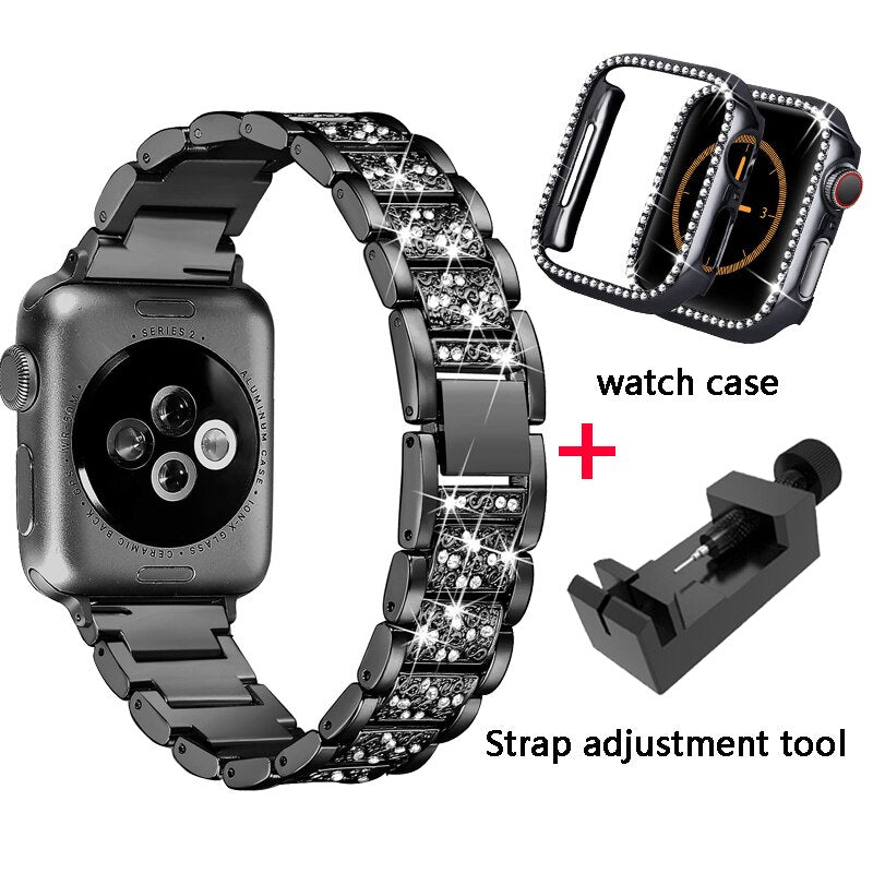Diamond Band + case For Apple Watch 40mm 44mm 38mm 42mm iWatch series 5 4 3 2 1 bracelet apple watch stainless steel strap women