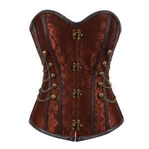Gothic Women Waist Shapewear Overbust Corset Bustier Vintage Steampunk Cool Warrior Design Steel Boned Brocade Corselet