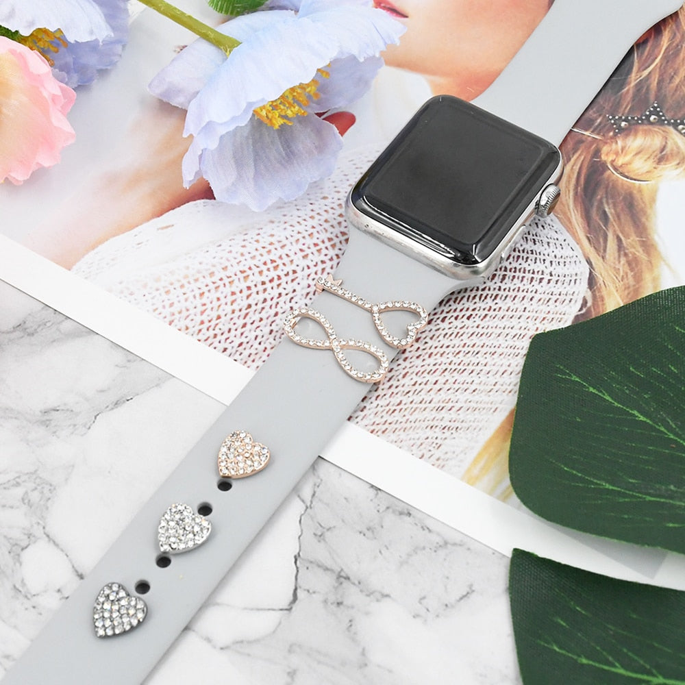 Decorative Ring for Apple Watch Band Charms for Samsung Galaxy Smart Watch Sport Silicone Strap Accessories with Bling Diamond