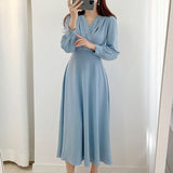 Dresses for Women Vintage Robe V-neck Puff Sleeve Folds Vestidos Mujer High Waist Temperament Dress