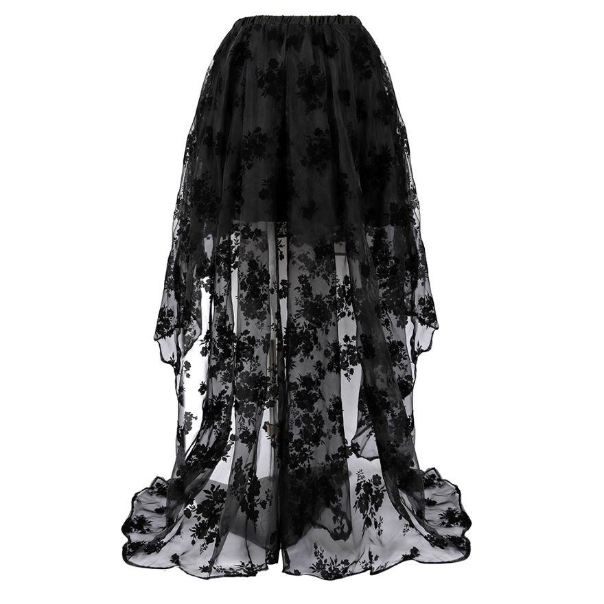 Women Asymmetrical High Low Tulle Long Skirt Wedding Party Fashion Sexy Irregular Floral Skirts Black/White/Black Red Plus Size