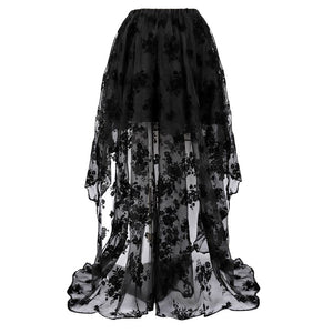 Women Asymmetrical High Low Tulle Long Skirt Wedding Party Fashion Sexy Irregular Floral Skirts Black/White/Black Red Plus Size