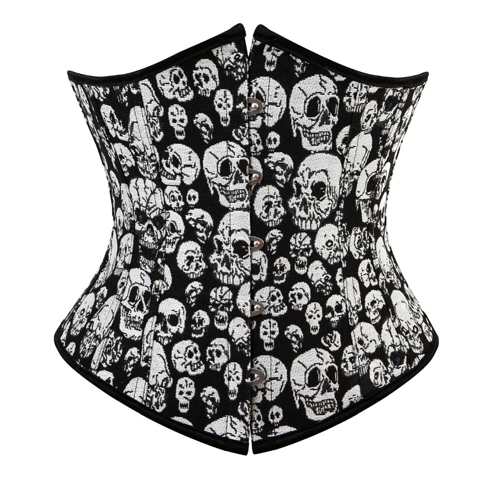 Women Sexy Gothic Skull Print Underbust Corset Burlesque Waist Cincher Body Shaper Corset Bustier Lingerie Top Plus Size Korsett