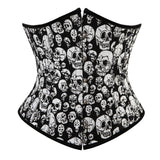 Women Sexy Gothic Skull Print Underbust Corset Burlesque Waist Cincher Body Shaper Corset Bustier Lingerie Top Plus Size Korsett