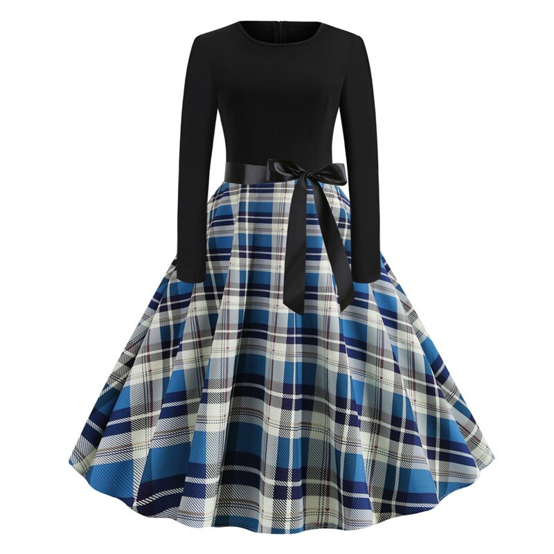 Red Plaid Elegant Long Sleeve Casual Retro 50s Robe Autumn Winter Dres –  jetechband