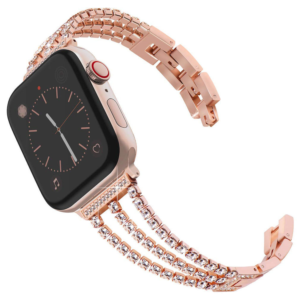 New Women Diamond Watch Band for Apple Watch 38mm 42mm 40mm 44mm iWatch Series 5 4 3 Stainless Steel strap Sport Bracelet