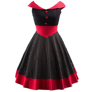 Vintage Polka Dot 1950S Pin up Cotton Off Shoulder Evening Party Rockabilly Elegant Dress
