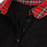Contrast Tartan Collar and Cuff 1950s Vintage Black Midi Dress Rockabilly Button Up Elegant Women 95% Cotton Swing Dresses