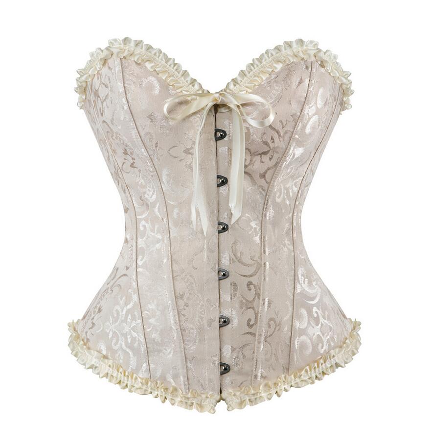 XS-7XL Hot Sexy Satin Lace overlay Overbust Corset Top Zipper Side Bowknot Decorated Clubwear Showgirl Body Shaper Plus Size