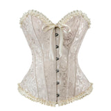 XS-7XL Hot Sexy Satin Lace overlay Overbust Corset Top Zipper Side Bowknot Decorated Clubwear Showgirl Body Shaper Plus Size
