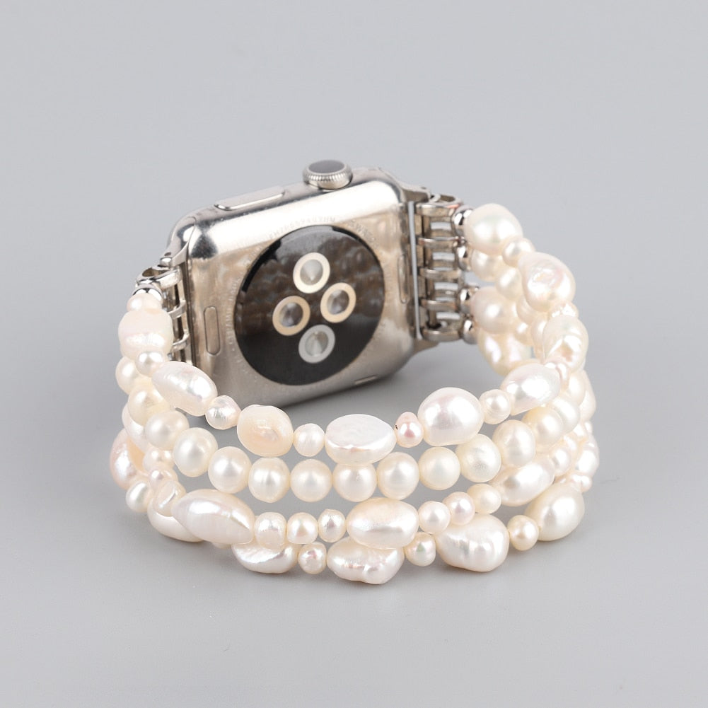 Bracelet For Apple Watch Se 44mm Strap Correa Woman Bling Pearl Beads Elastic Iwatch 3 Bands 38mm 40mm Wristband Accessories