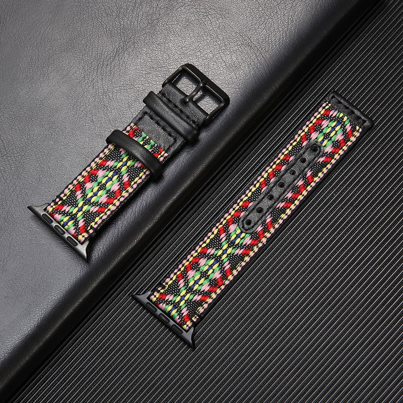New Leather Strap for Apple Watch 5 4 band 42mm 38mm 40mm 44m Nylon Strap for iWatch Series 1 2 3 4 5 Bands Sport loop 44mm 42mm