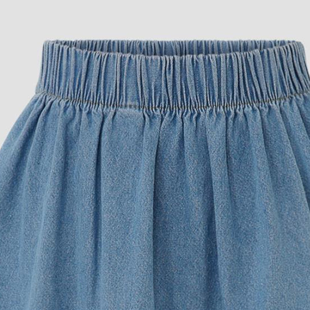 High Waist Pleated A-Line Skirt Female Korean Flared Jean Long Skirt