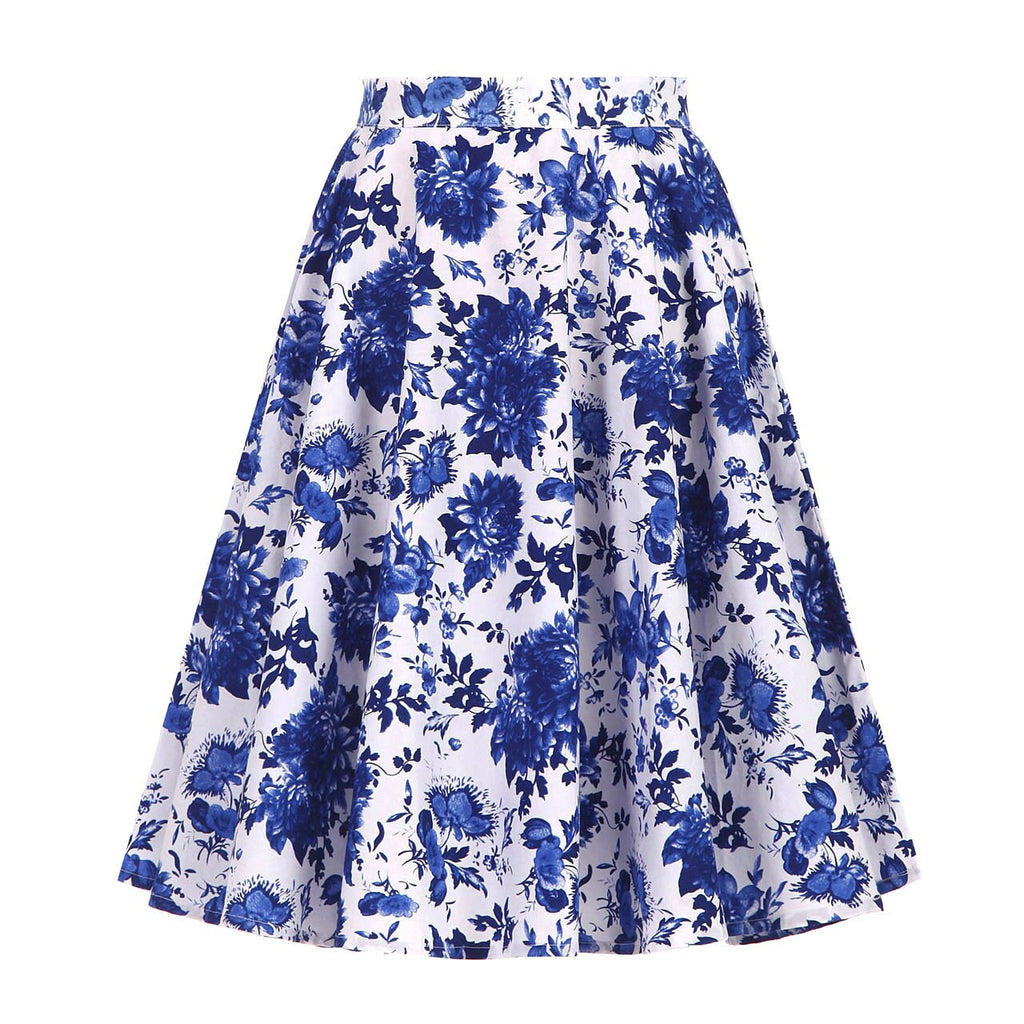 Autumn High Waist Skirt Cotton Womens Polka Dot Floral Print Vinatge Swing Pinup Rockabilly 50s Retro Vintage Party Skirts