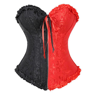 Women Sexy Floral Satin Overbust Corset Gothic Vintage Jacquard Body Shaper Slim Corset Bustier Lingerie Top Plus Size