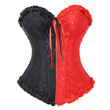 Women Sexy Floral Satin Overbust Corset Gothic Vintage Jacquard Body Shaper Slim Corset Bustier Lingerie Top Plus Size